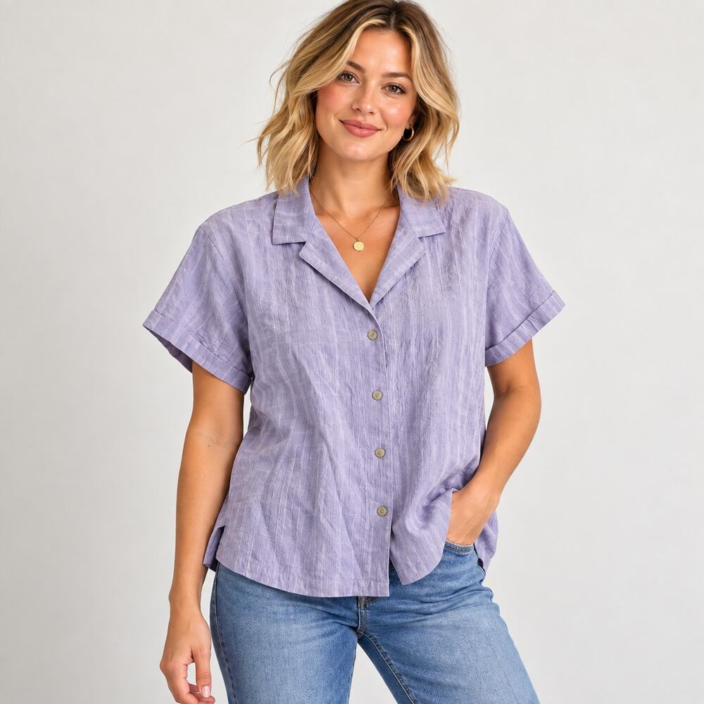 Eddie Bauer purple Packable camp shirt button up Large lightweight breathable